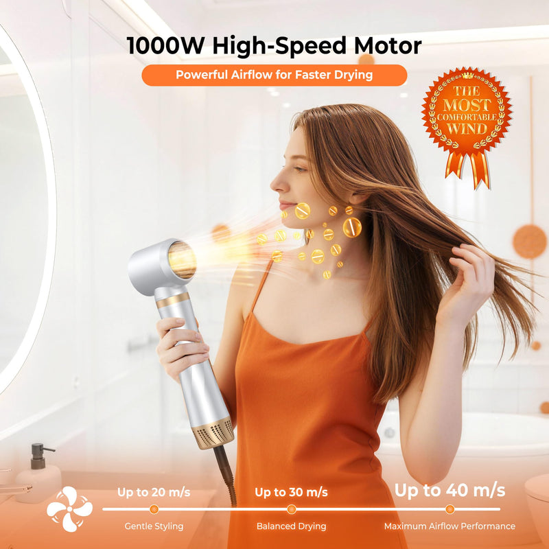 5 in 1 Hair Styler - 1000W Hot Air Brush and Hair Dryer Brush Volumizer | Multi Styler Set with Coanda Technology for Auto-Curling & Smoothing (UK Plug) Milky White