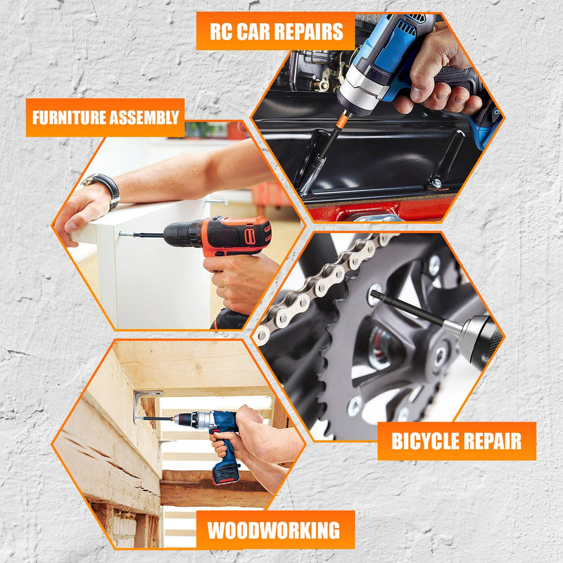 Impact Allen Wrench Drill Bit Set,41PCS 2"&4" Long Hex Bit Set(Metric & SAE), 1/4" Hex-Shank S2 Steel,Impact Driver Bit Set, Magnetic CNC Tips for Drill & Driver with Storage Box 2"&4" Metric & SAE 41PCS