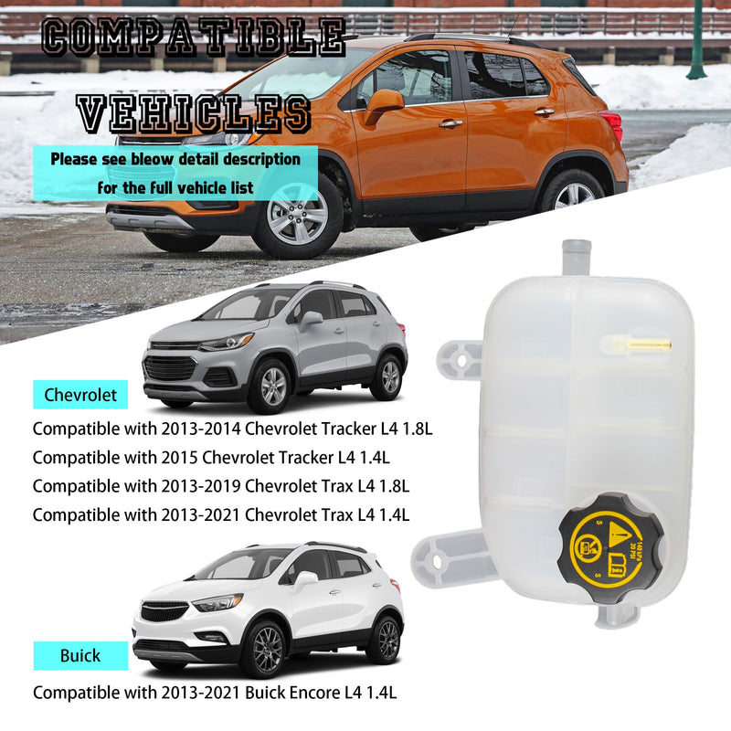 Engine Radiator Coolant Overflow Reservoir Tank With Cap Compatible With 2013-2021 Buick Encore Chevrolet Trax L4 1.4L 1.8L Replaces 95269001 95201979