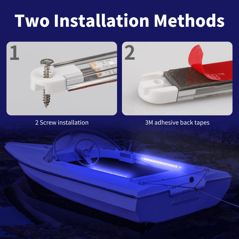 RVZONE LED Boat Interior Lights, Boat Led Strip Lights Marine Waterproof Marine Lighting Strip Night Fishing Lighting for Pontoon, Dinghy, Kayak, Yacht,4 Pcs, Blue Blue/11.8 inch/4 Pcs