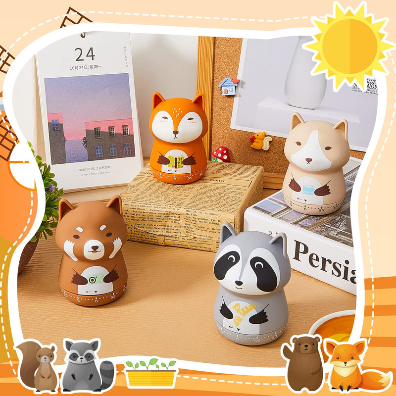 4 Pieces Cute Kitchen Timer Animal Mechanical Manual Fox Raccoon Bear Wolf 60 Minutes Loud Alarm Egg Windup Timer for Adults Christmas Home Cooking Baking Fitness Beauty
