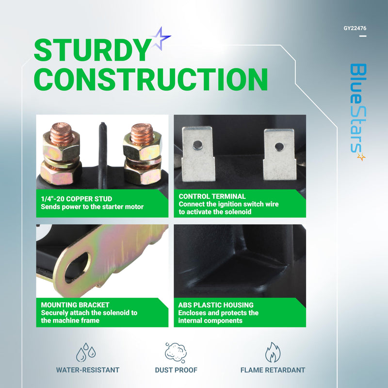 BlueStars GY22476 AUC15346 Starter Solenoid 12V - Compatible with John Deere Tractor D100 D105 D110 D120 D125 D130 D140 D150 D155 D160 D170 L105 L108 LA100 LA105 EZTrak Z225 Z345 Z445 Z525 Z625 Z665