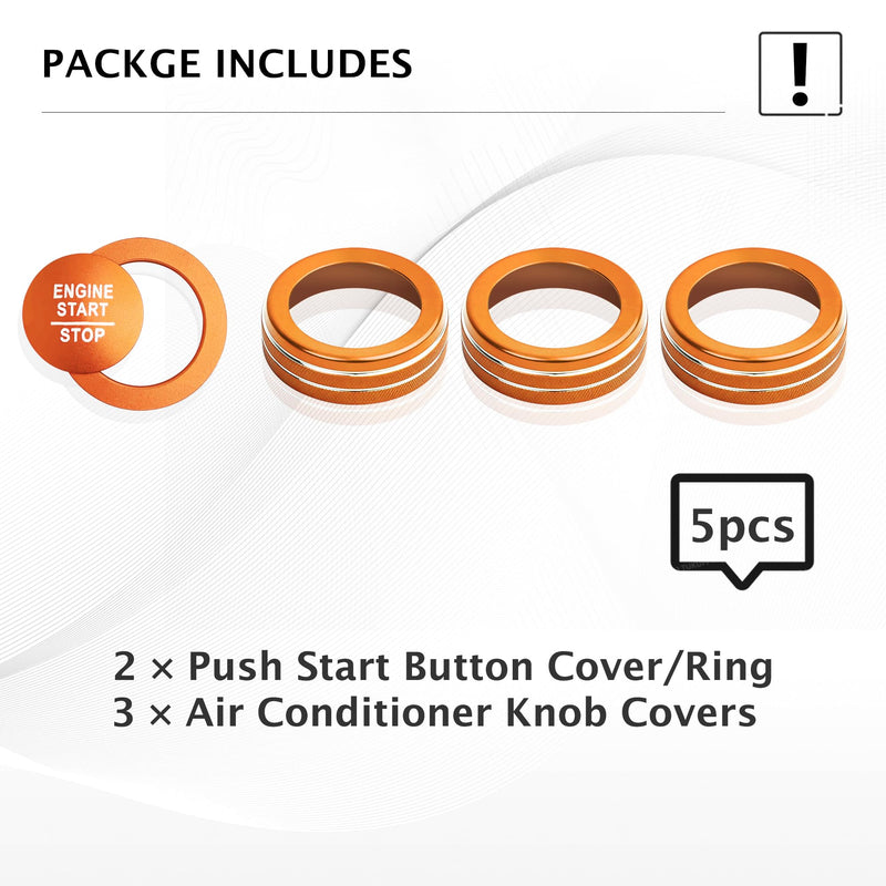 for Honda Passport 2026 Accessories, 5pcs Aluminum Alloy Knob Cover Trim Kit - Push Start & Air Conditioning (Orange) Orange