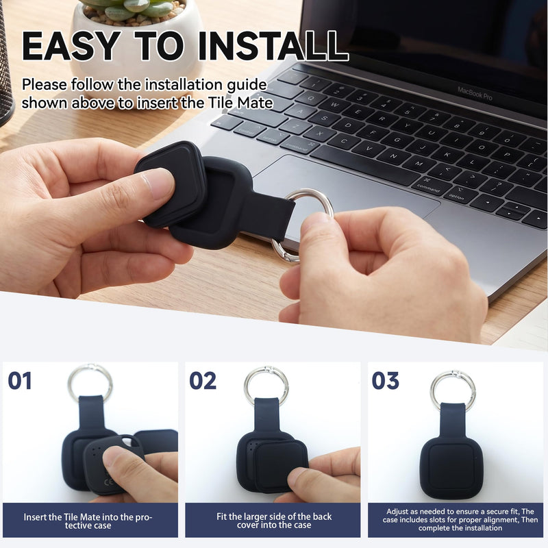 4-Pack Holder for Life360 Tile Mate 2024/2022 Tracker with Keychain | Soft Silicone Scratch Resistant Cover, Anti-Lost Case Accessories for Bag,Luggages,Keys,Pets,Dogs,Black/White/Pink/Dark Blue Black/White/Pink/Dark Blue