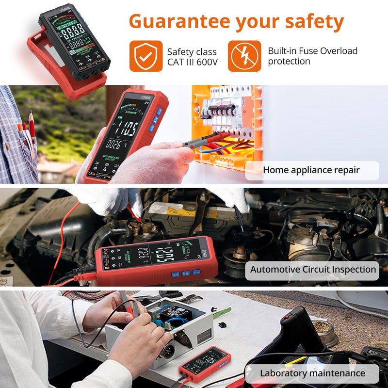Proster USB C Rechargeable Smart Multimeter with 5.0 Inch Color Screen - 6000 Count Smart Multi Testers, True RMS Autoranging Multimeter, NCV Capacitance, CAT III 600V Safety