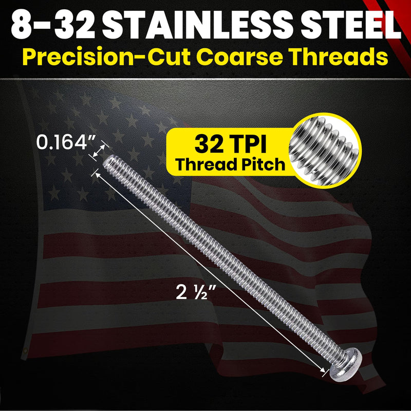 Chenango Supply Stainless 8-32 x 2-1/2 Pan Head Machine Screws – 18-8 Stainless Steel, Full Thread, Phillips Drive, Machine Thread, 100 Pieces (8-32 x 2-1/2)