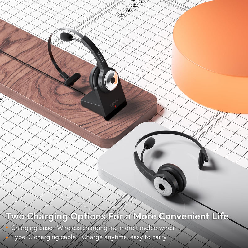 Wireless Headset with Mic for Work, AI Noise Cancelling Bluetooth Headset | Wireless Headset with Mute Button & USB Dongle, Charging Base, 50h Playtime, Suitable for Call Center/Computer/Laptop/Teams Black