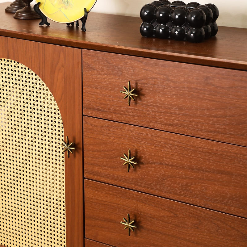 6 Set Unique Antique Gold Cast Iron Drawer Pulls & Cabinet Knobs, 8-Pointed Star Unique Cabinet Knobs, Add Mid-Century Modern Charm to Your Decor with Elegant Burst Design 6