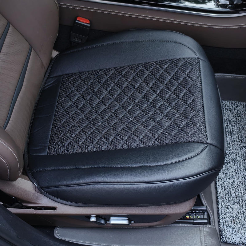 Leather Bottom Car Seat Covers,Front Seat Only Black Ice Silk Car Seat Cushion Pad Mat,Ventilated Breathable,Car Seat Protector for Leather Seats (1 Pack Black) AllBlack