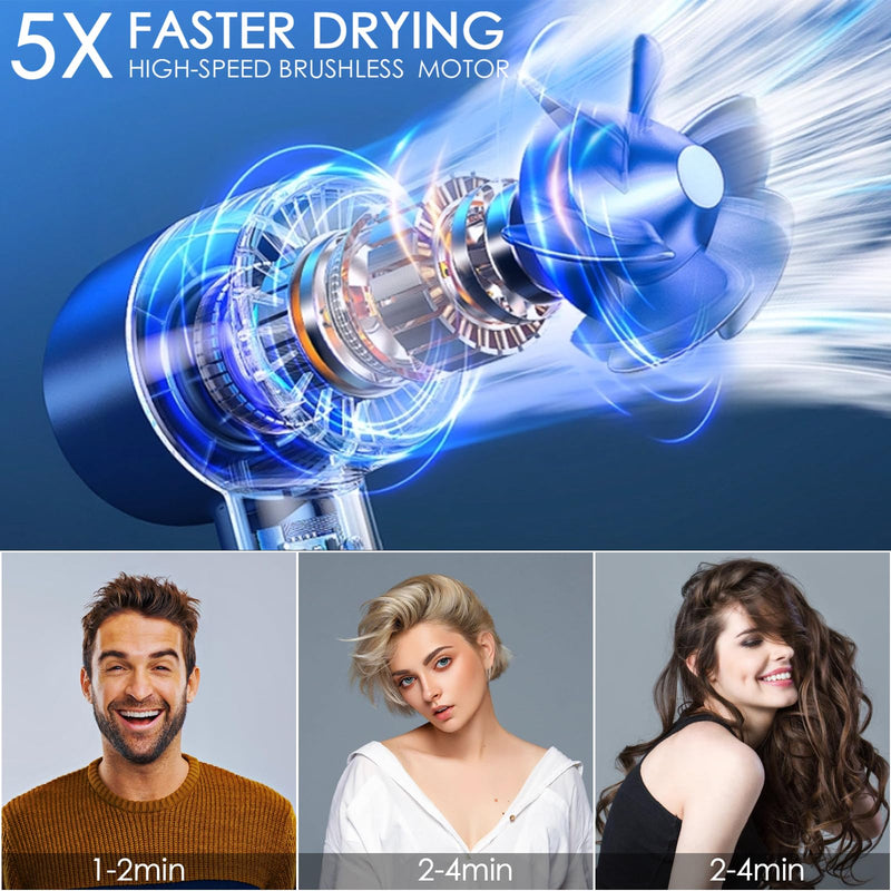 Hair Dryer 200 Million Negative Ionic Hairdryer,3 Speed 4 Heat Setting,110, 000 RPM High Speed Brushless Motor Blow Dryer，with Magnetic Nozzle，51dB Low Noise Travel Hairdryers for Women and Men (Pink) Pink