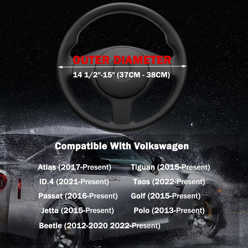D-Shaped Steering Wheel Cover for Volkswagen VW Atlas Tiguan Jetta ID.4 Passat Taos Golf Beetle Polo GTI Touareg CC SEL SE R-line S Cross Sport Car Accessories, 14.5-15 inch Black