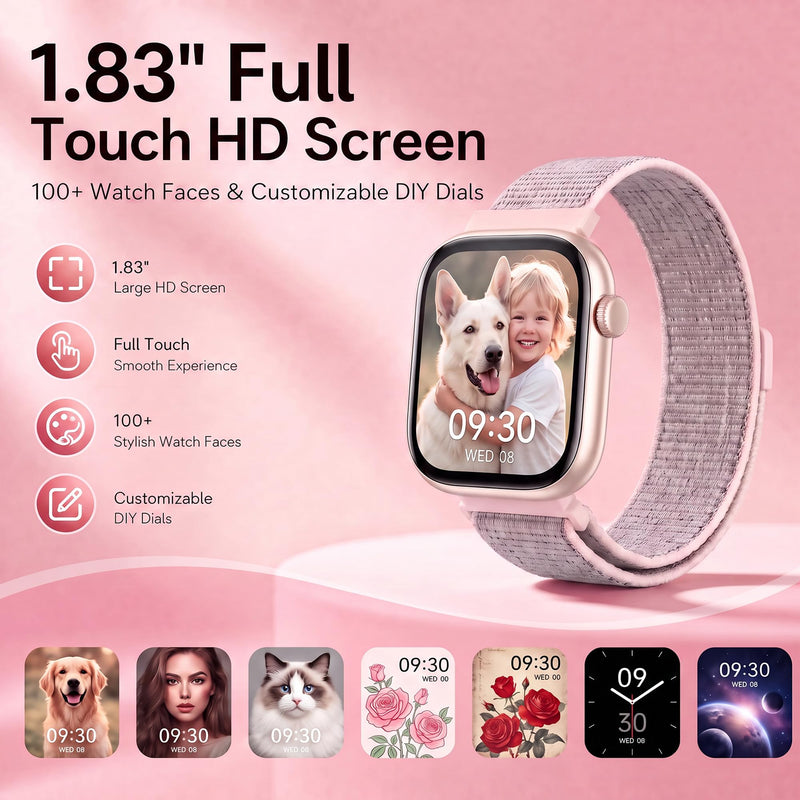 Smart Watch for Women, Bluetooth Answer/Make Calls, 1.83"HD Screen, 2 Bands | IP67 Waterproof Fitness Tracker, Heart Rate/Sleep Monitor, DIY Dial, Multi-Sport Modes Pedometer, Smartwatch for iOS/Android Rose Gold