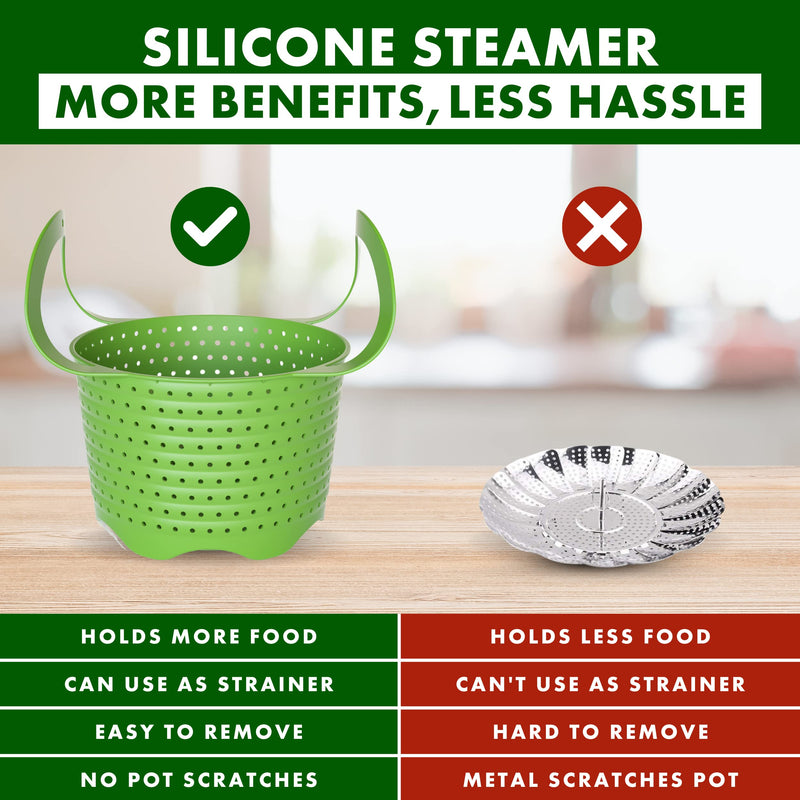 Avokado Silicone Steamer Basket for 6qt Instant Pot [3qt, 8qt avail], Other Pressure Cookers - 100% Food Safe, BPA-Free, Dishwasher Safe Collapsible Vegetable Steamer Basket & Strainer 6 QT Green