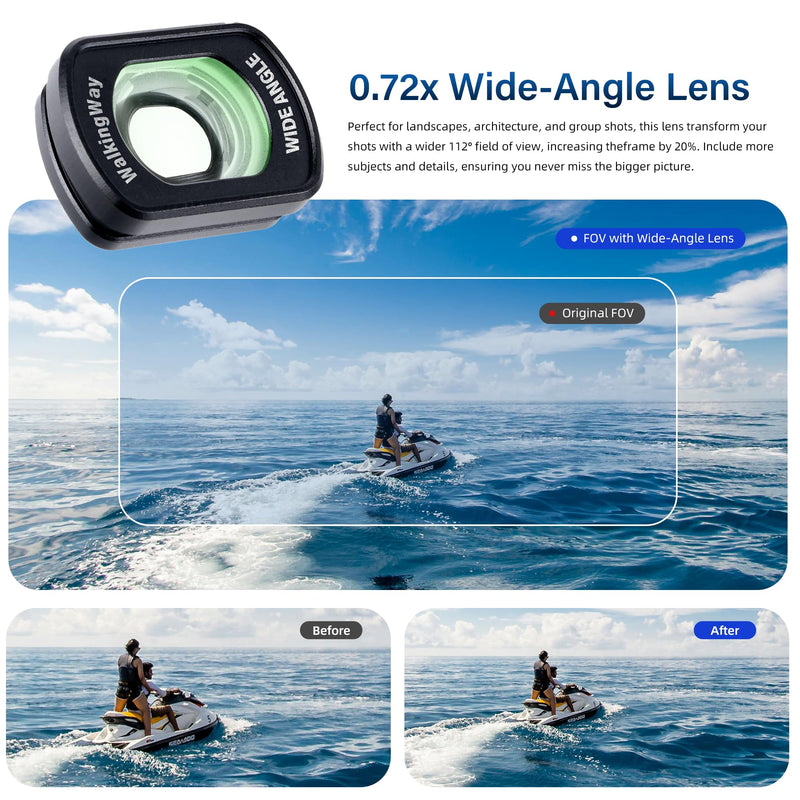 WalkingWay 0.72x 112° Magnetic Wide Angle Lens for DJI Osmo Pocket 3/4/Xtra Muse/2, Multi-Coated/HD Optical Glass/Aluminum Frame, for Architectural Landscape/Cinematic Video