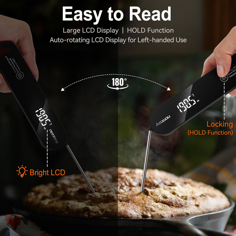 The Latest Thermocouple Food Thermometer. Faster: <1 Second Response time. More Accurate: ±0.5°F (0.3°C), IPX7 Waterproof, for Meat/Candy/Grill/BBQ etc. TH-22 Black