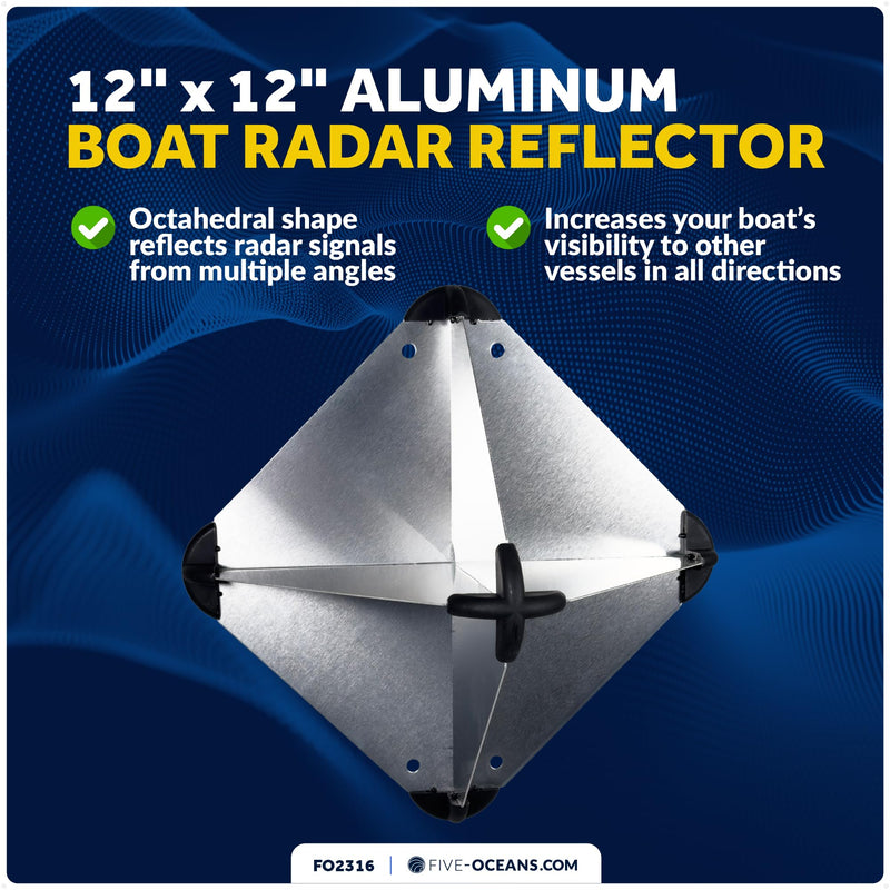 Five Oceans 12 x 12-Inch Radar Reflector, Aluminum, Marine Reflector for Small to Medium-Sized Powerboats, Fishing Boats, Inflatables and Rigid Inflatable - FO2316