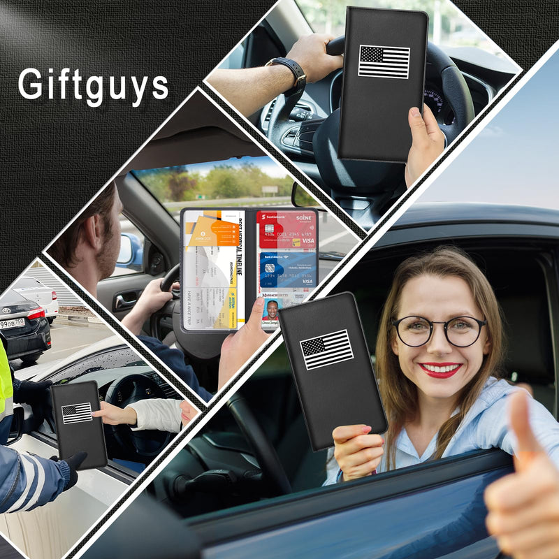 Car Insurance and Registration Card Holder | for BMW Ford Tesla Cadillac All Cars | Store Cards, ID License & Essential Documents | Premium Leather with Magnetic Closure Black+white Flag