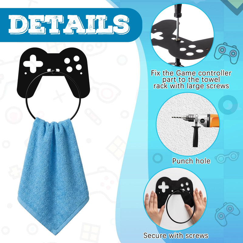 2pcs Gaming Metal Towel Rings Boys Room Towel Holder Oil Rubbed Bath Towels Ring Black Art Hand Towels Rack for Bathroom Kitchen Hanger Home Decors Gifts Game Controller