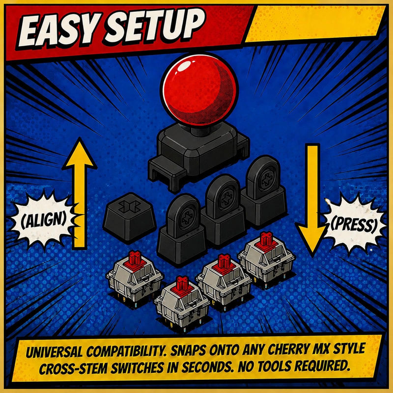 Arcade Joystick Keycaps Full Functional 4-Way Mech Keyboard Controller, Magnetic Quick-Release Switch (WASD B Set) Black-Red