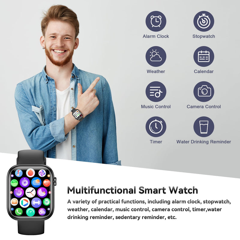 Smart Watch for Men Women(Answer/Make Call), 1.83" Fitness Watch with Heart Rate/Blood Pressure/Blood Oxygen, Pedometer, Sleep Tracker,120+ Sport Modes, IP68 Waterproof Fitness Tracker for Android iOS Black
