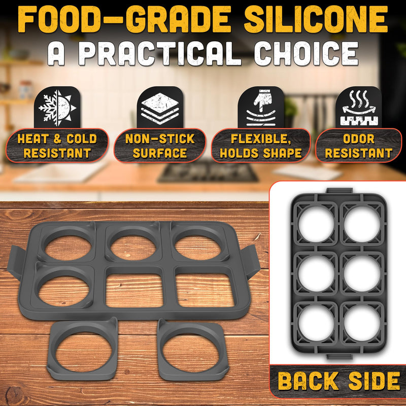 Silicone Egg Rings for Griddle & Flat Top Grill - 16.5" x 9" BBQ Grill Pancake Mold Tray with 6 Round & Square Shapes - Silicone Egg Molds for Omelets, Patties, Breakfast Sandwiches & Outdoor Cooking