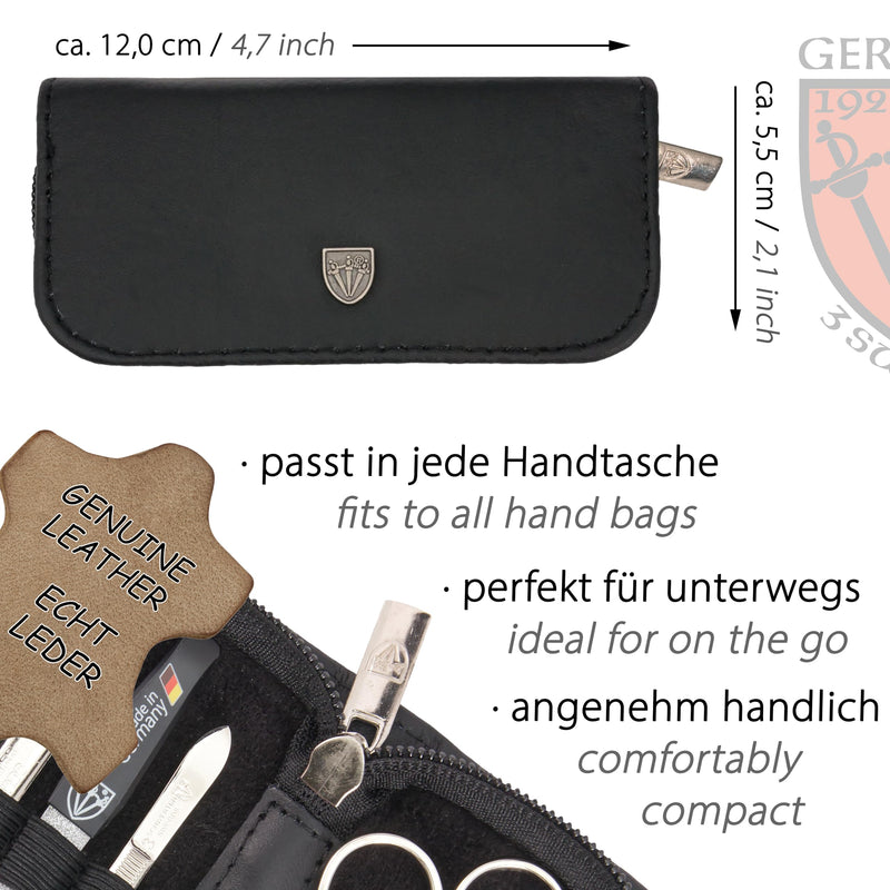 3 Swords Germany - brand quality 5 piece manicure pedicure grooming kit set for professional finger & toe nail care scissors clipper genuine leather black case in gift box, Made in Germany BLACK - GENUINE LEATHER