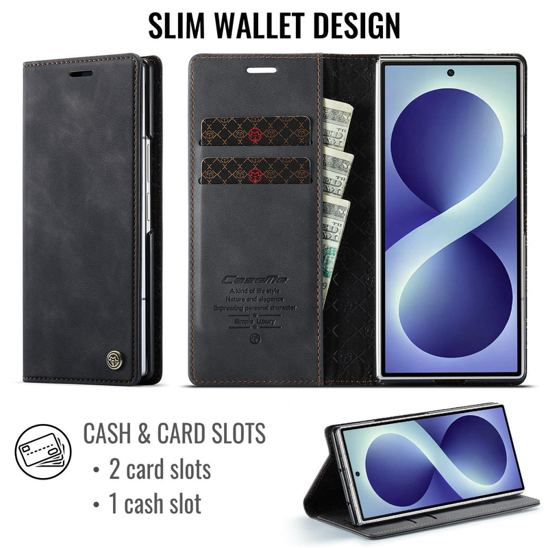 Wallet Case for Samsung Galaxy Z Fold 8 Ultra Leather Wallet Flip Cover with Card Holder, Kickstand, Magnetic Closure, RFID Blocking TPU Shockproof Phone Case Compatible with, Black