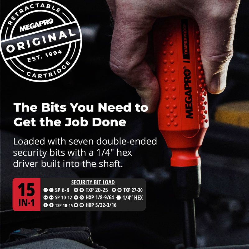 Megapro Tamperproof Security Screwdriver Set | Multi-Bit Screwdriver with ¼” Hex Shaft | Hex Pin, Spanner, Torx Pin | Compact Security Bit Set (The Original)