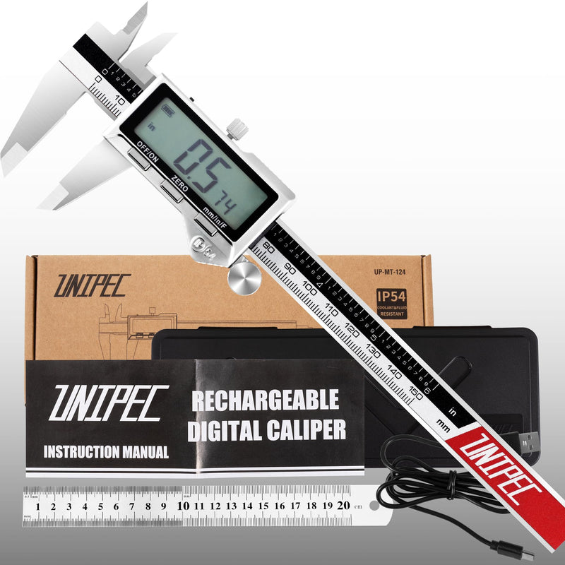 Rechargeable Digital Caliper 6 Inch, Stainless Steel | Large LCD Display, Inch/mm/Fraction Conversion, Electronic Micrometer, Professional Vernier Measuring Tool 0-6"