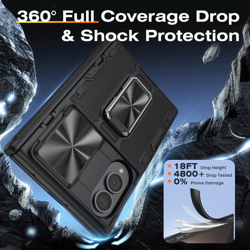 VEGO for Galaxy Z Fold 8 Case with Privacy Screen Protector Anti-Peeping | Hinge Protection[Slide Camera Cover]Military-Grade Shockproof Protective Rugged Stand Case for Samsung Z Fold8 -Black B-Black For Z Fold 8