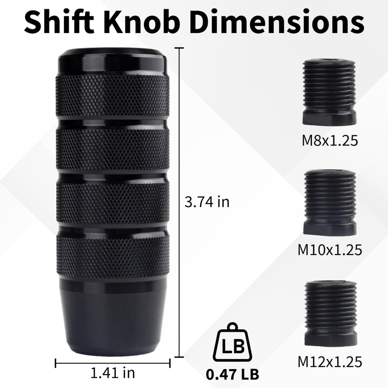 Car Shifter Knob, Aluminum Gear Shift Style Knobs, 3.74" Black Shift Knob with 3 Threaded Adapters M8 M10 M12 x 1.25 Fit Universal Manual Transmission, Automotive, Trucks