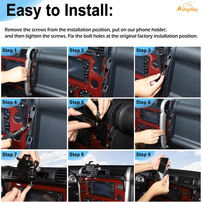 Car Phone Mount Compatible with Toyota FJ Cruiser 2007-2021+, Instrument Panel Track Mobile Phone Holder, Dashboard Clip Air Vent Panel Handsfree Cell Phones Stand Navigation Bracket Accessories Style D