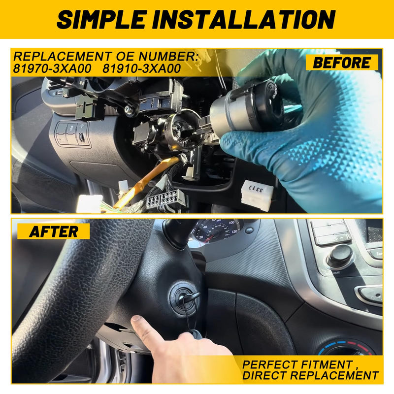 Front Left Door Lock Cylinder Set Ignition Switch Ignition Lock Cylinder Switch with 2 Keys Fit for Hyundai Elantra 2011-2015,Replace 81910-3XA00 81970-3XA00 For 2011-2015 Hyundai Elantra