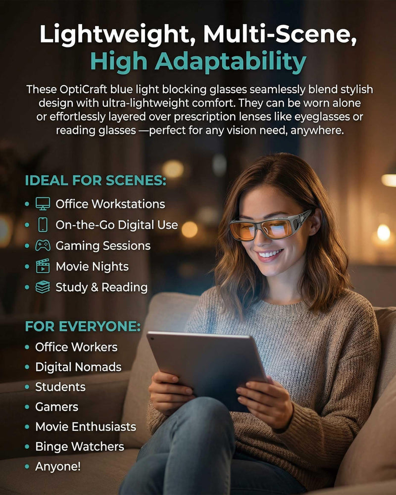 OptiCraft High Tech Blue Light Blocking Glasses Wear Over Prescription | Computer Gaming Glasses, Reduce Eye Strain, Better Sleep, Lightweight Amber-Tint Lenses, UV Protection & Block 380-500nm Rays A02 Grey / Orange