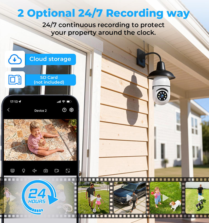 Light Bulb Security Camera Outdoor, 2K 5GHz & 2.4GHz WiFi Bulb Cameras for Home Security, 360° PTZ Wireless Cam with AI Human Detection, Color Night Vision, 2-Way Talk, Screw-in Light Socket 2pack 3MP