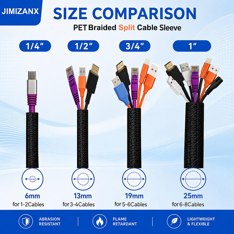 1/2" Split Cable Sleeves, Heavy Duty Wire Cover Cable Sheath to Hide Cords | Black 10ft Reusable Wire Organizer Flexible Abrasion Resistance Wire Loom Wrap for Car Desk Computer Pet Chew Protection 10ft - 1/2"