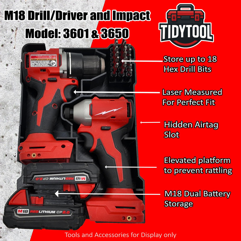 Drill Driver Organizer for Milwaukee M18 Combo Drill/Driver and Impact Set
