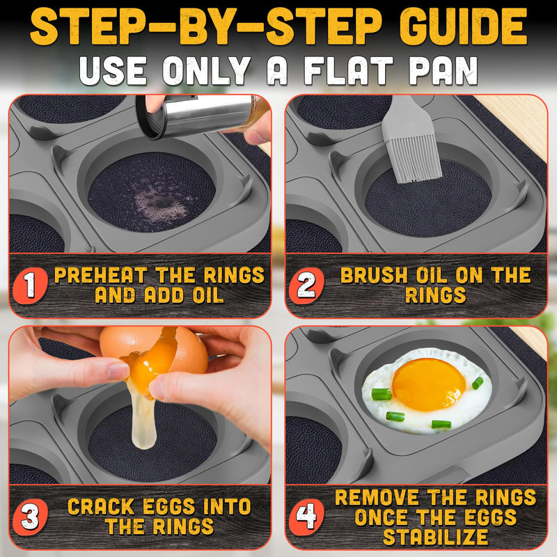 Silicone Egg Rings for Griddle & Flat Top Grill - 16.5" x 9" BBQ Grill Pancake Mold Tray with 6 Round & Square Shapes - Silicone Egg Molds for Omelets, Patties, Breakfast Sandwiches & Outdoor Cooking