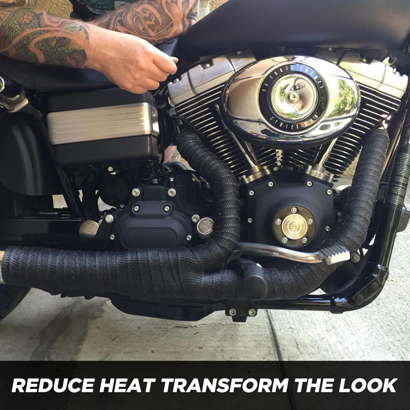 Exhaust Heat Wrap,2”x 16 Ft, Motorcycle Fiberglass Heat Shield Tape With Stainless Ties, Black Black 2''x16'
