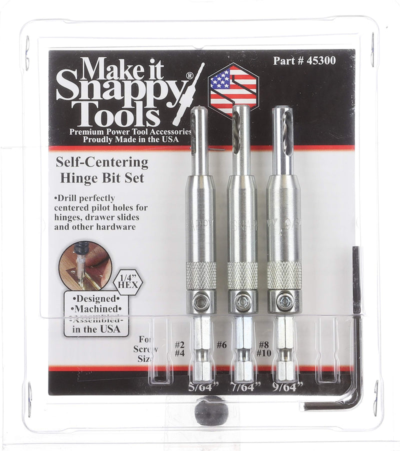 Snappy 3pc Self Centering Hinge Drill Bit Set Made in USA