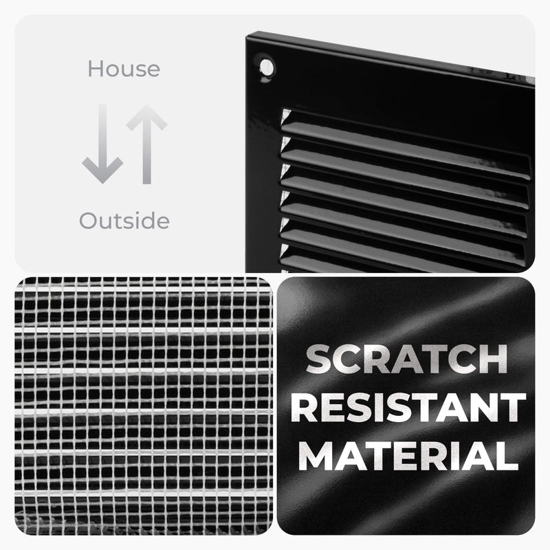 HVAC OV 12" x 4" Inch (External Dimensions) - Scratch Resistant Black Metal Air Cover Grille Cover - Wall, Ceiling Register and Exterior Wall Vent Cover with Guard/Mesh Screen - Soffit Vent 12'' x 4''