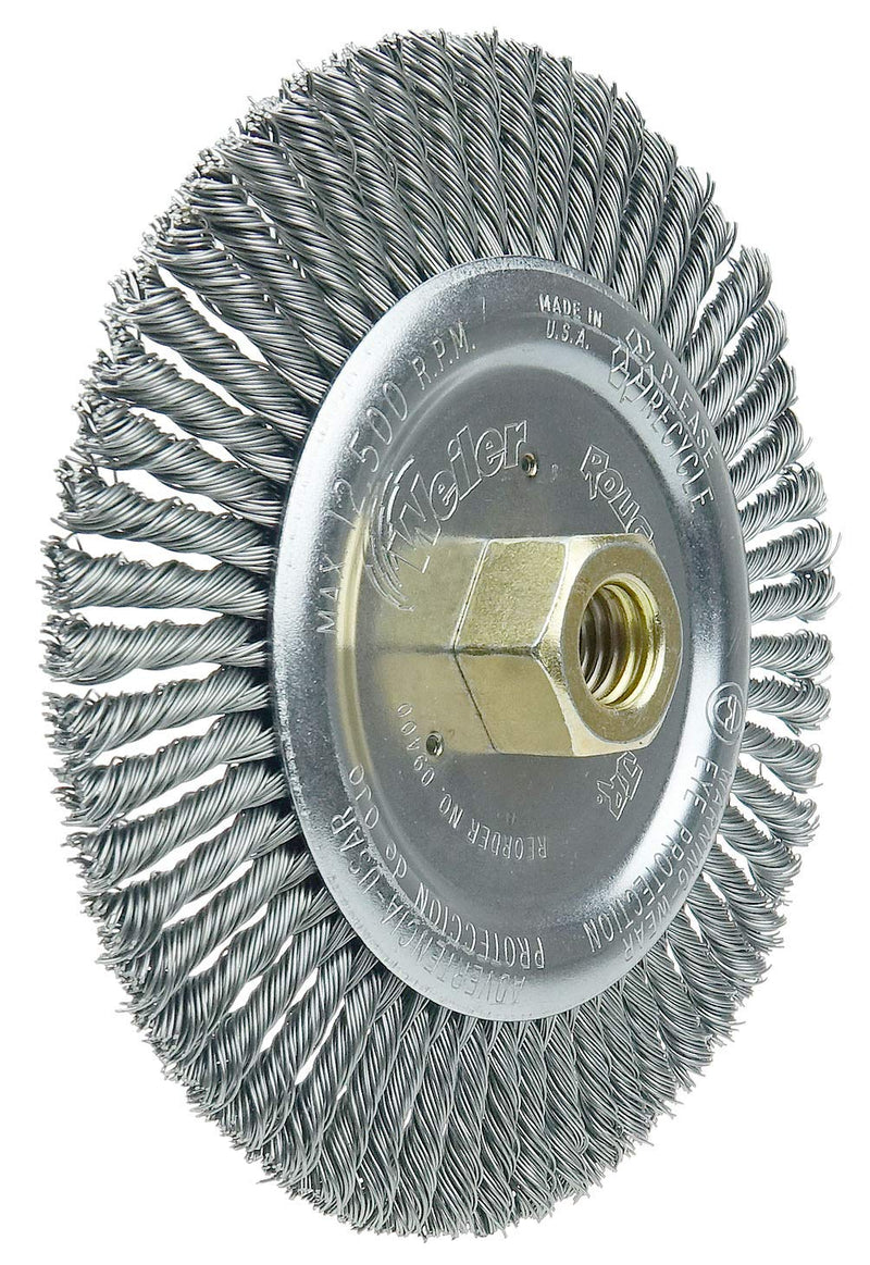 Weiler 09400 Roughneck Jr. 6" Root Pass Weld Cleaning Brush, .020" Steel Wire Fill, 5/8"-11 Unc Nut, Made in the USA