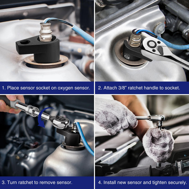 WORKPRO O2 Oxygen Sensor Socket 3/8” Drive x 7/8” 22mm, Offset Oxygen Sensor Removal Tool Wrench, 6-Point O2 Sensor Tool with Wire Gate