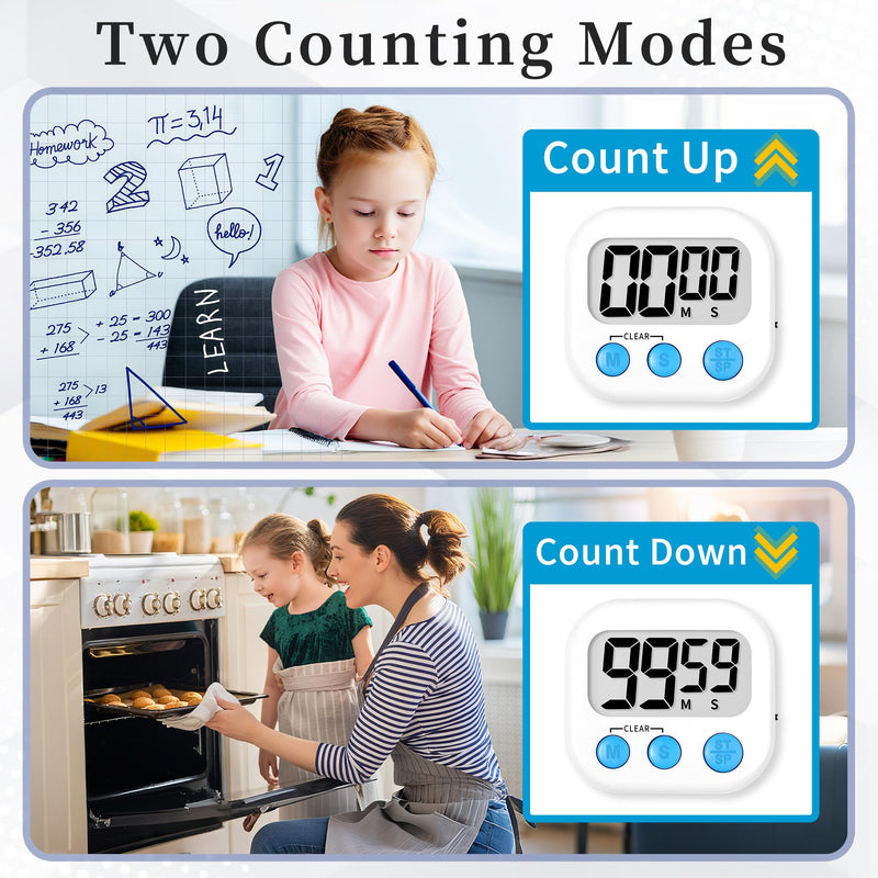 ZILLEEN Classroom Timers for Kids Classroom Magnetic Digital Kitchen Timers for Cooking Teachers Gym Game 12 pcs White & Black & Pink & Green & Orange & Purple
