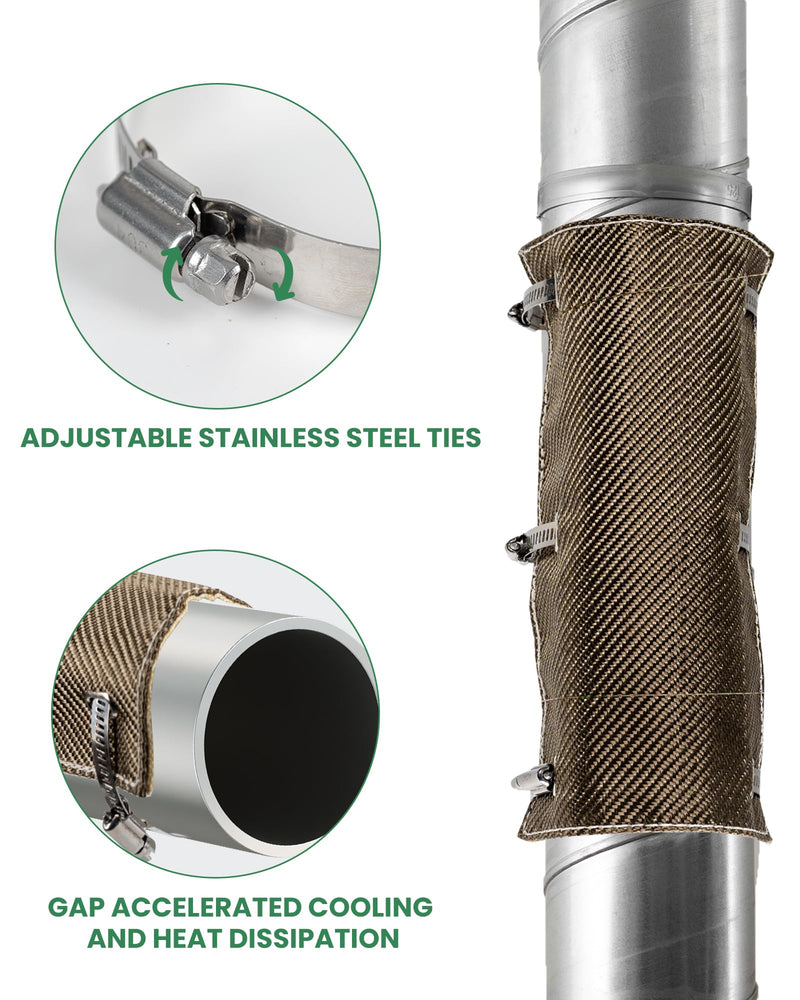 Titanium Pipe Shield with Gloves, Exhaust Heat Shield 12" x 6", 2 Layer Motorcycle Exhaust Heat Shield, Muffler Heat Shield Exhaust Wrap Pipe Heat Insulation Protection up to 1350°F