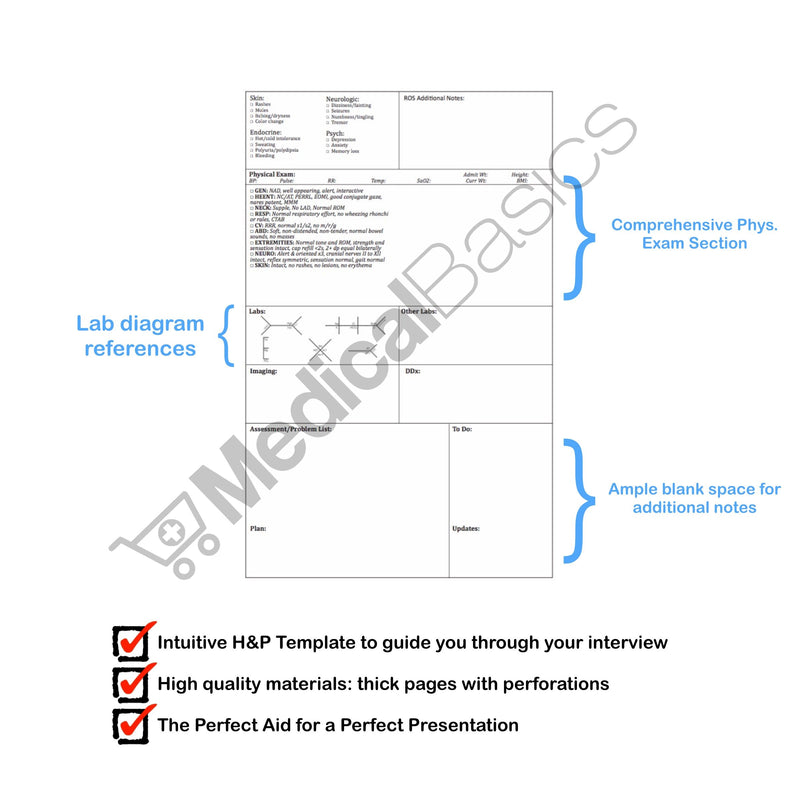 H&P Notebook (2 Pack) - Medical History and Physical Notebook, 100 Medical templates with Perforations