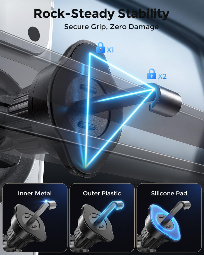 2-in-1 15W Magsafe Car Mount Charger, Magnetic Wireless Car Charger | 360° Dashboard & Air Vent Phone Mount, Phone Holders for Your Car, Car Accessories for Men Women for iPhone 17-12