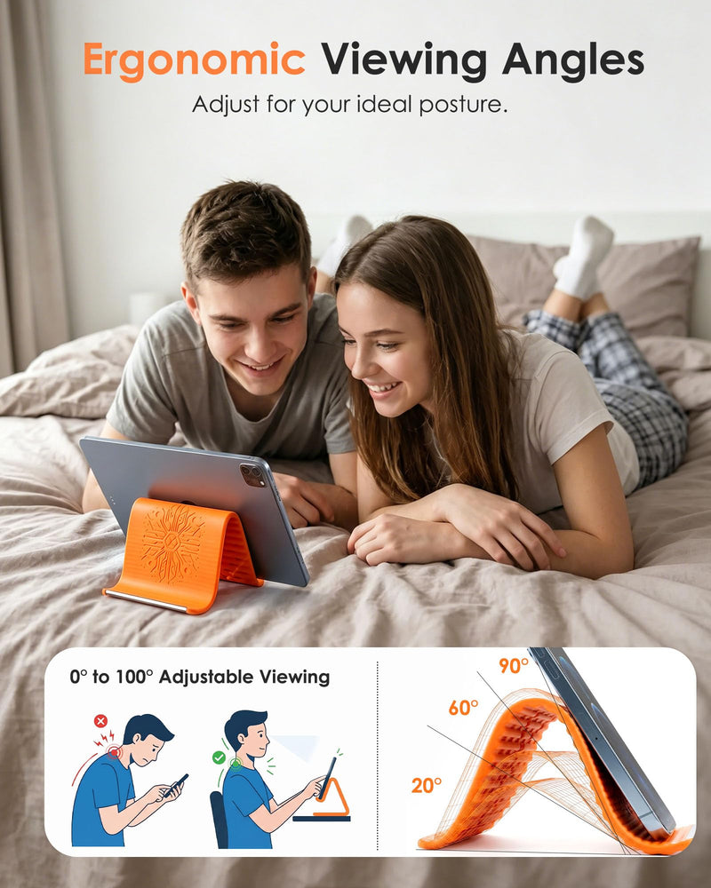Airplane Phone Holder, Flexible Silicone Aluminum Phone Holder | Folding Cellphone Stand for Desk, Bed, Office, Treadmill - Airplane Gadgets for Long Travel Accessories - Plane Essential Orange