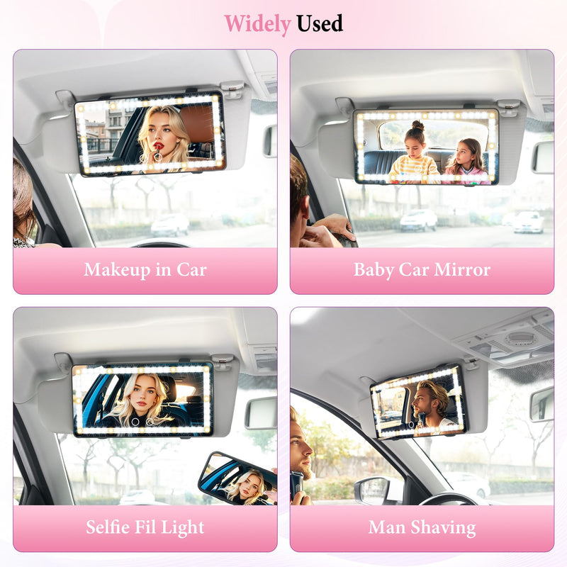 SINGARO Car Sun Visor Vanity Mirror - Rechargeable Makeup Mirror with 60 LEDs, 3 Light Modes & Dimmable Touch Control for Cars, Trucks, SUVs | Car Interior Accessories for Women (Black) Black 1PCS