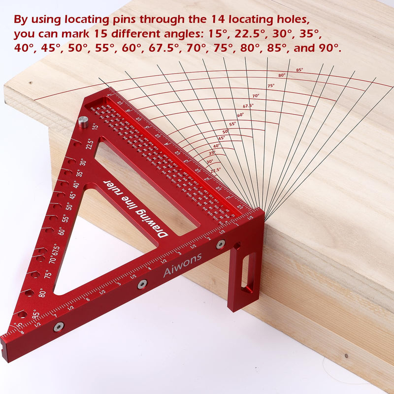 8.5 inch 3D Multi-Angle Measuring Ruler -Large Precision Woodworking 3D Square Protractor 15-90 Degree and Miter Triangle - Aluminum Alloy Drawing Line Ruler for Engineer Carpenter Red